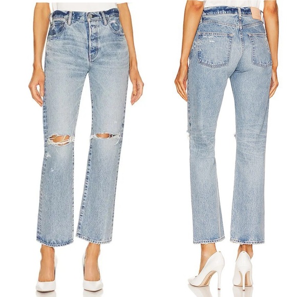 Moussy Denim - MOUSSY Vintage Belmont Straight Jean Distressed Boho 100% Cotton Spring Sz 24